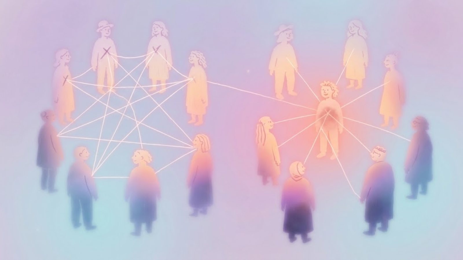 Two circles of people, connected